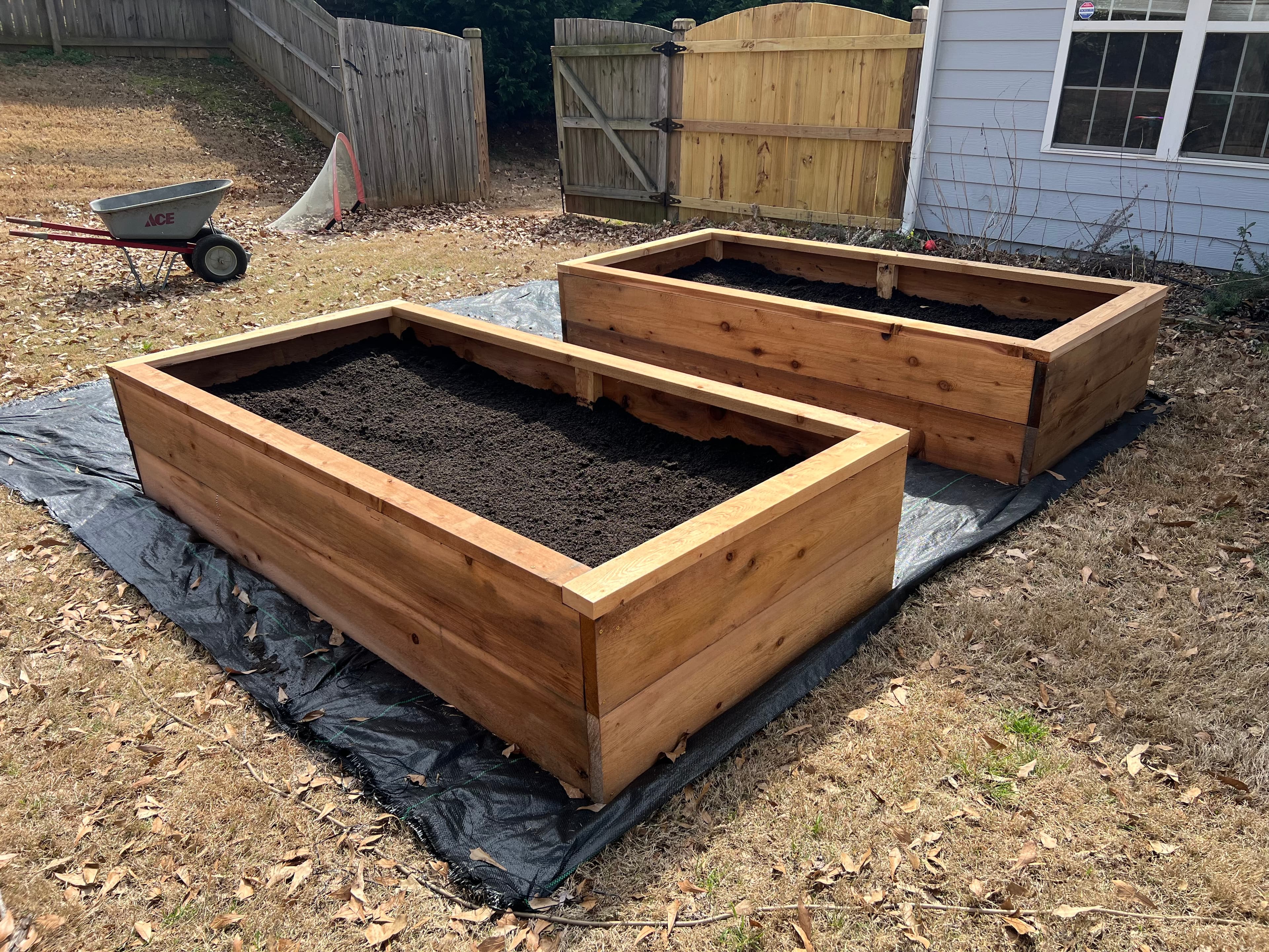 Landscape Tarp beneath Cedar Raised Beds